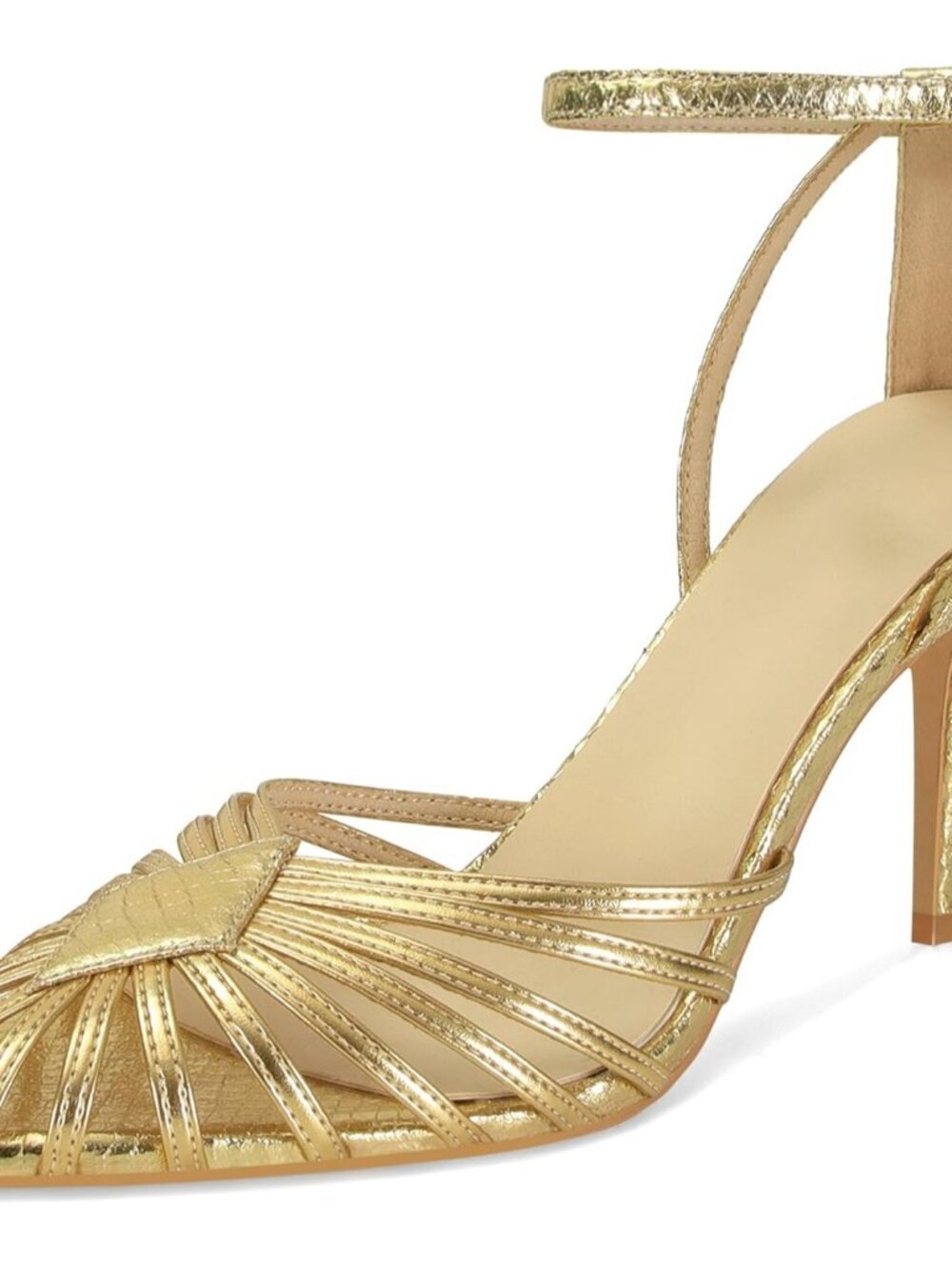 Women's Gold Pointed Toe Heeled Sandals Ankle Strap Comfort Heels Prom Party